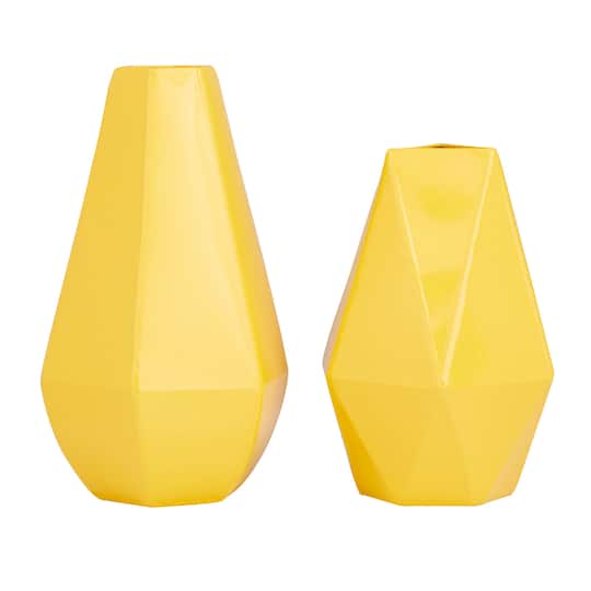 CosmoLiving by Cosmopolitan Yellow Iron Contemporary Vase, 12" x 10"